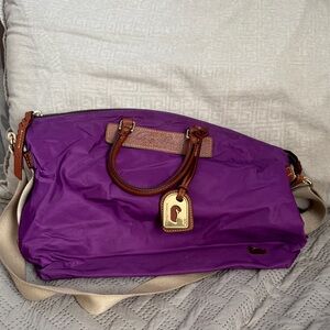 Dooney & Bourke Purple Shoulder Bag with Brown Trim